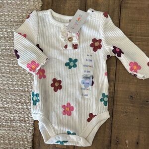 Garanimals White Floral Waffle-Knit Long Sleeve Bodysuit